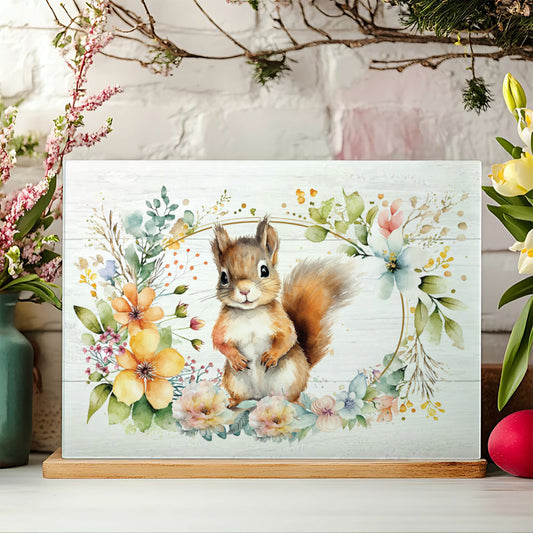 Floral Squirrel Glass Chopping Board