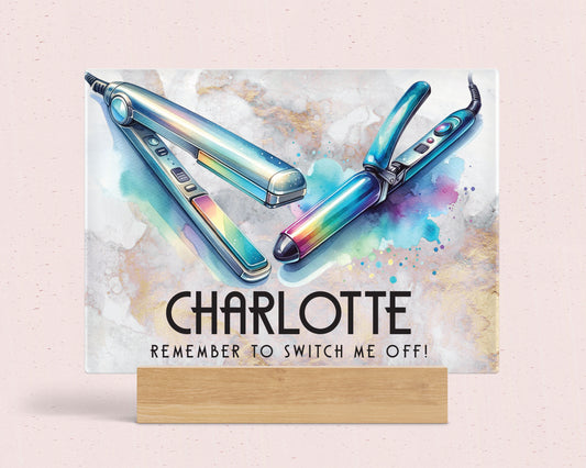 Personalised Glass Hair Straighteners Board : Heat Protection for Dressing Table