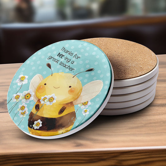 'Thanks for bee-ing a great teacher' Ceramic Coaster
