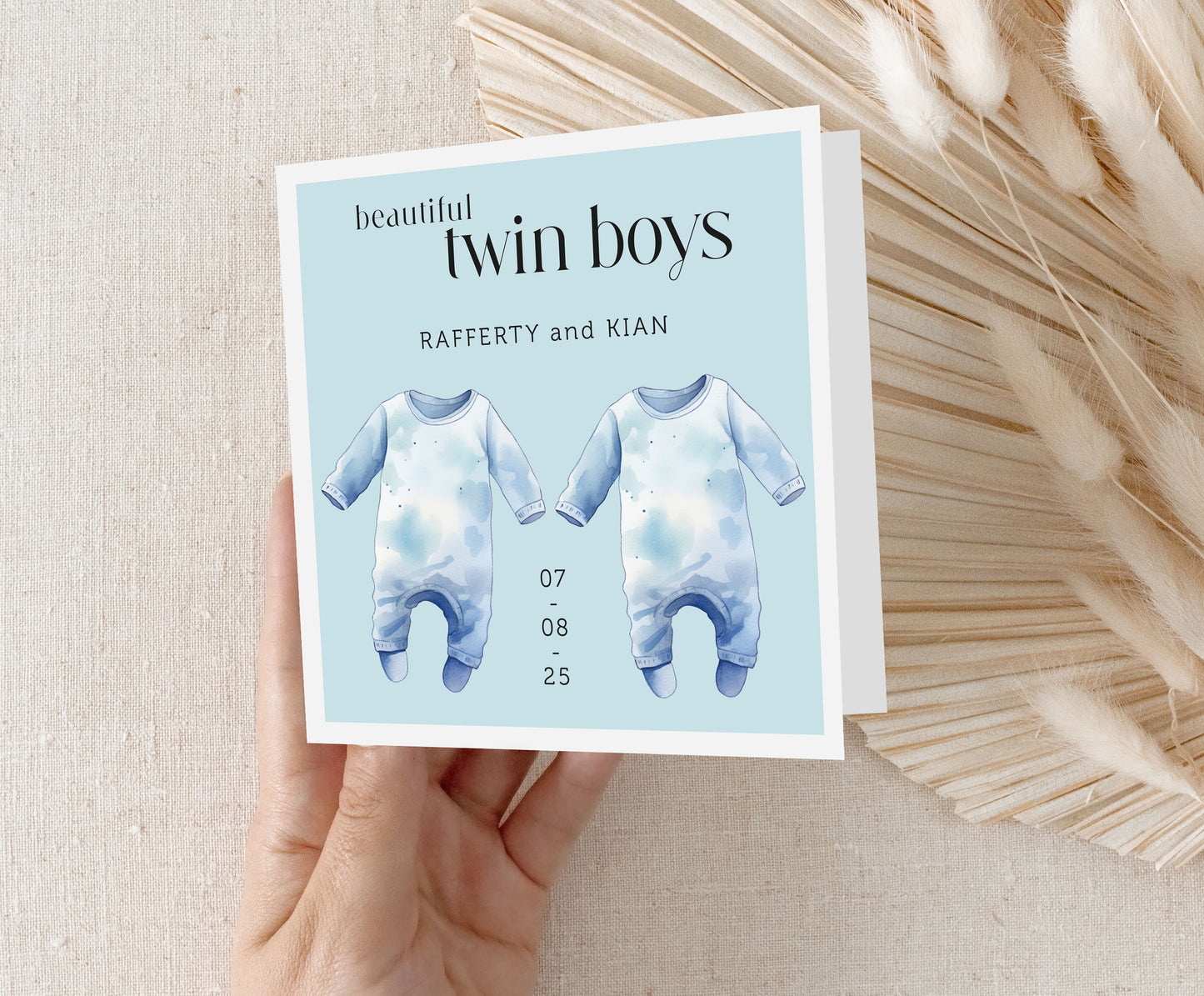Personalised Twins Baby Boy Card: New Arrival Announcement, Welcome to the World