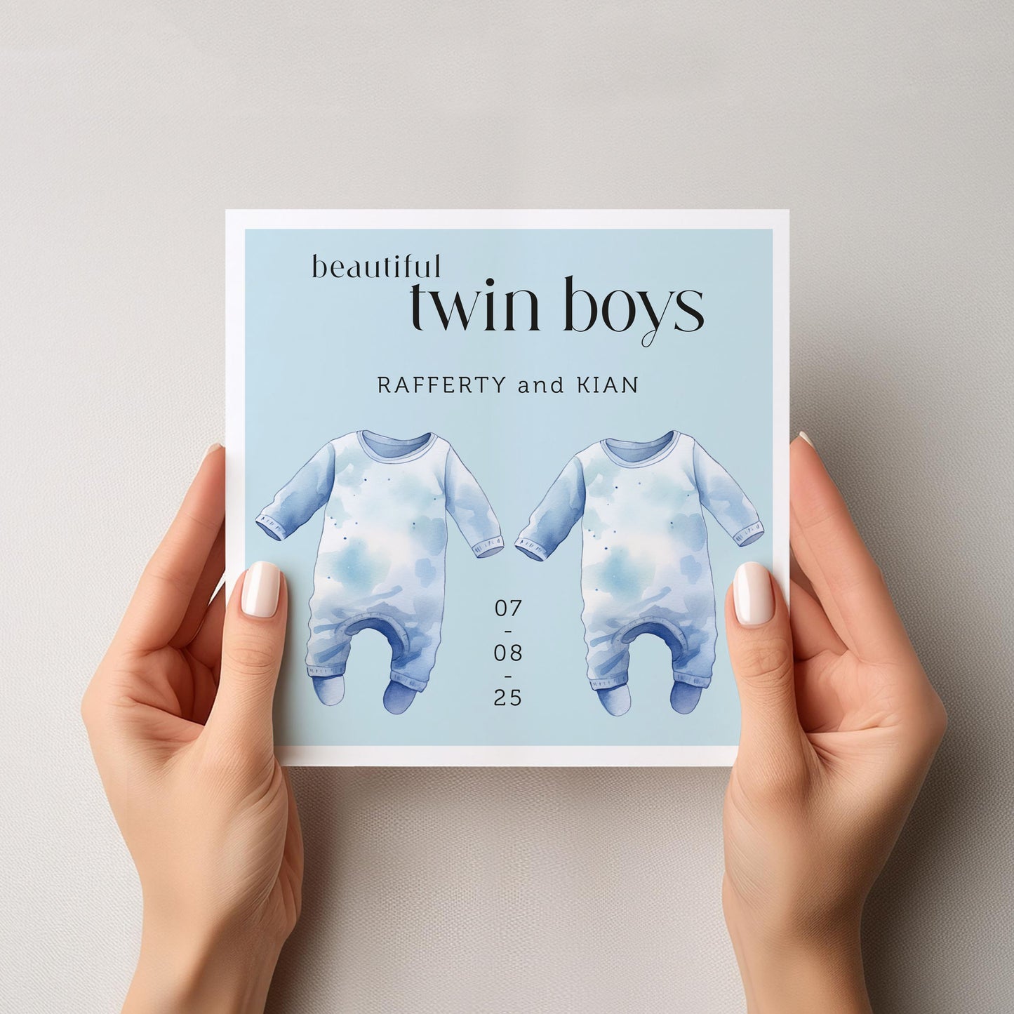 Personalised Twins Baby Boy Card: New Arrival Announcement, Welcome to the World