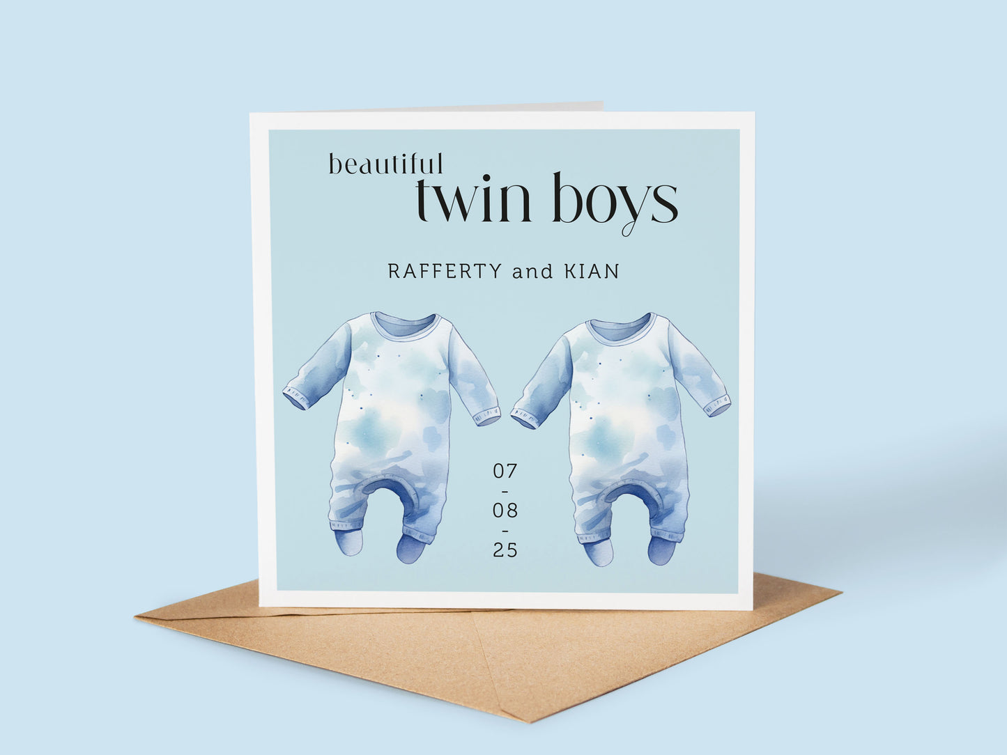 Personalised Twins Baby Boy Card: New Arrival Announcement, Welcome to the World