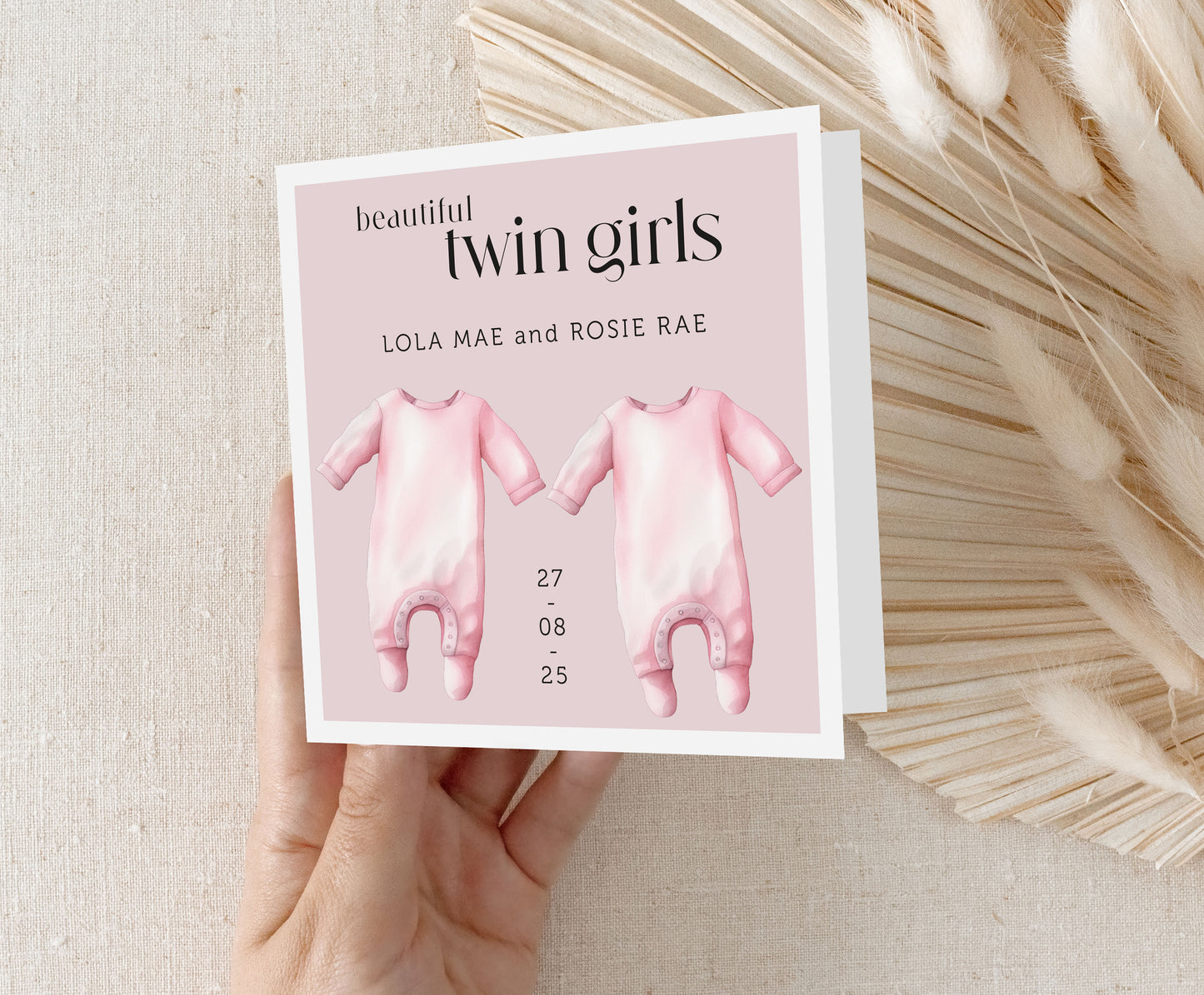 Personalised Twins Baby Girl Card: New Arrival Announcement, Welcome to the World