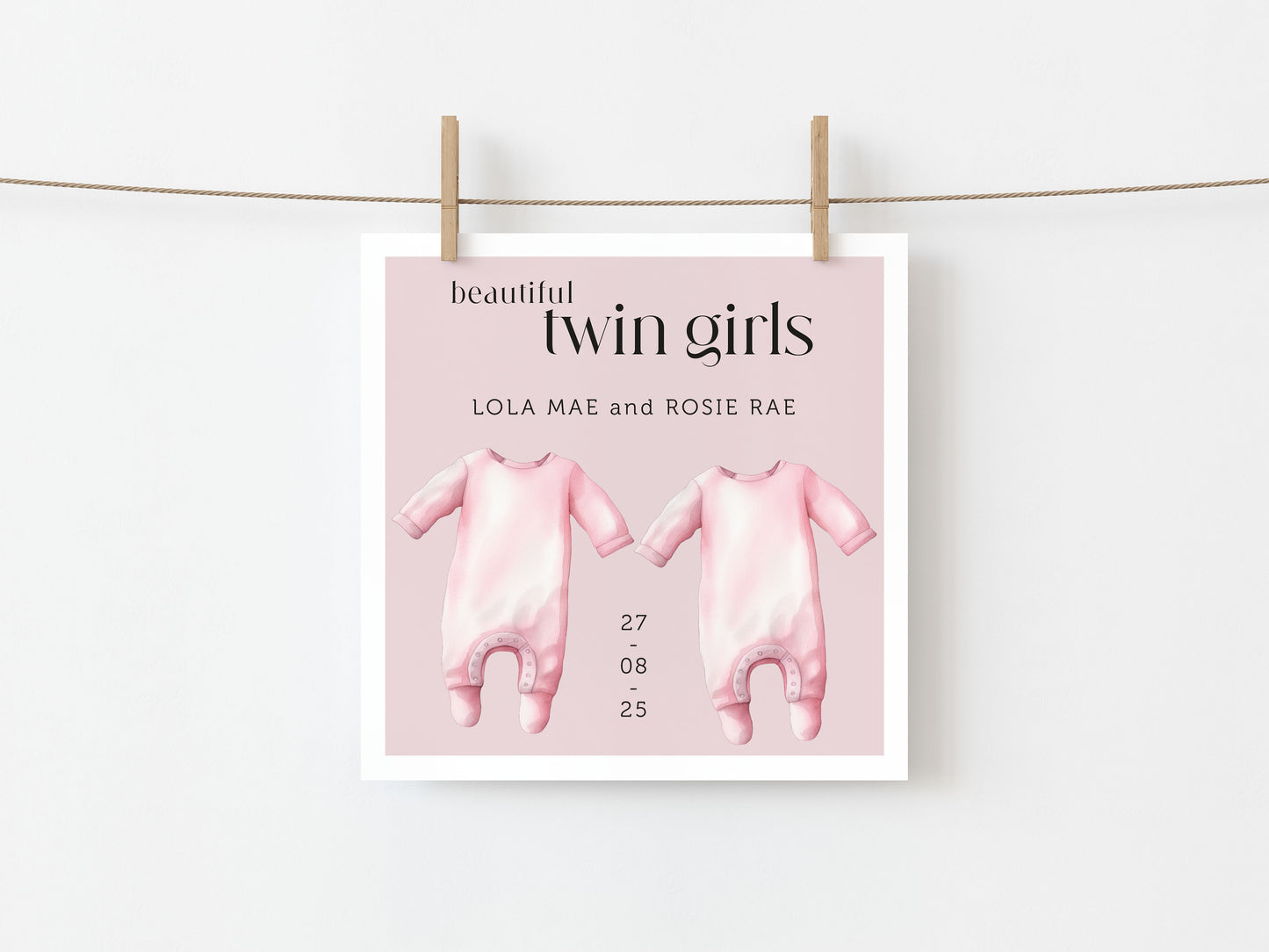 Personalised Twins Baby Girl Card: New Arrival Announcement, Welcome to the World