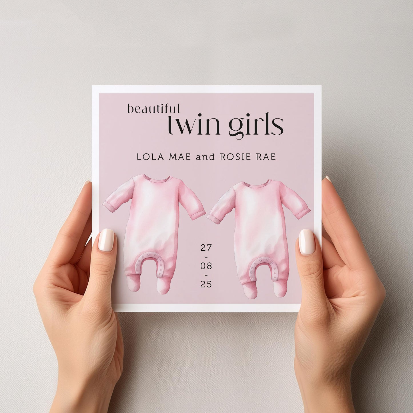 Personalised Twins Baby Girl Card: New Arrival Announcement, Welcome to the World