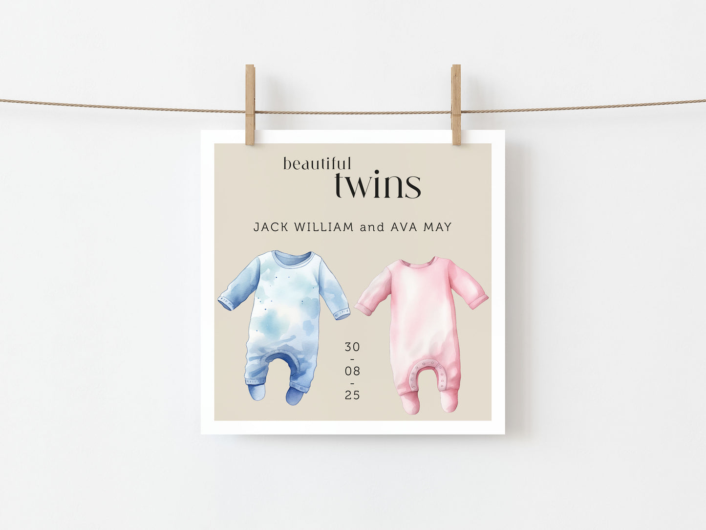 Personalised New Baby Card: Twins, Boy, Girl, Welcome to the World