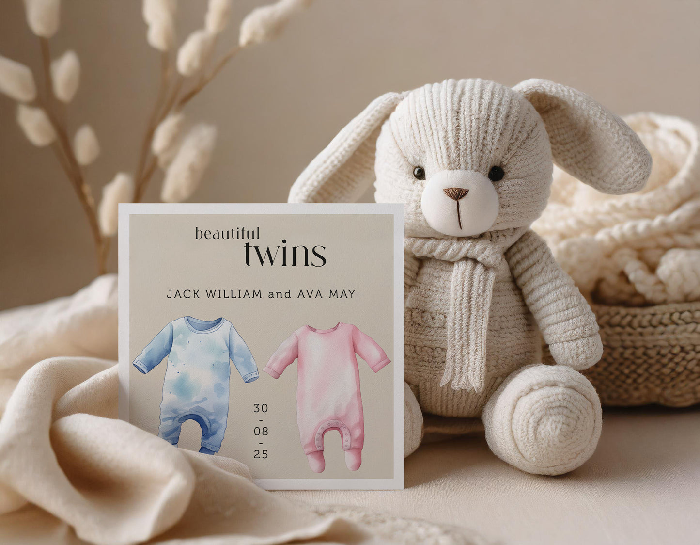 Personalised New Baby Card: Twins, Boy, Girl, Welcome to the World