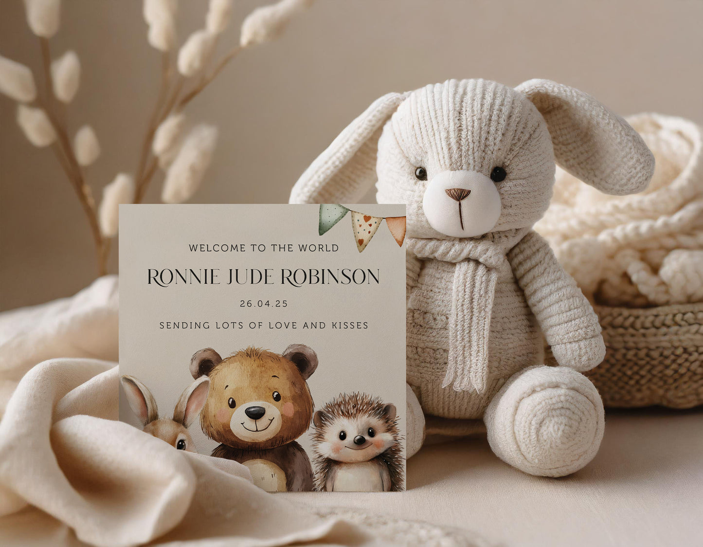 Personalised Woodland Animals New Baby Card