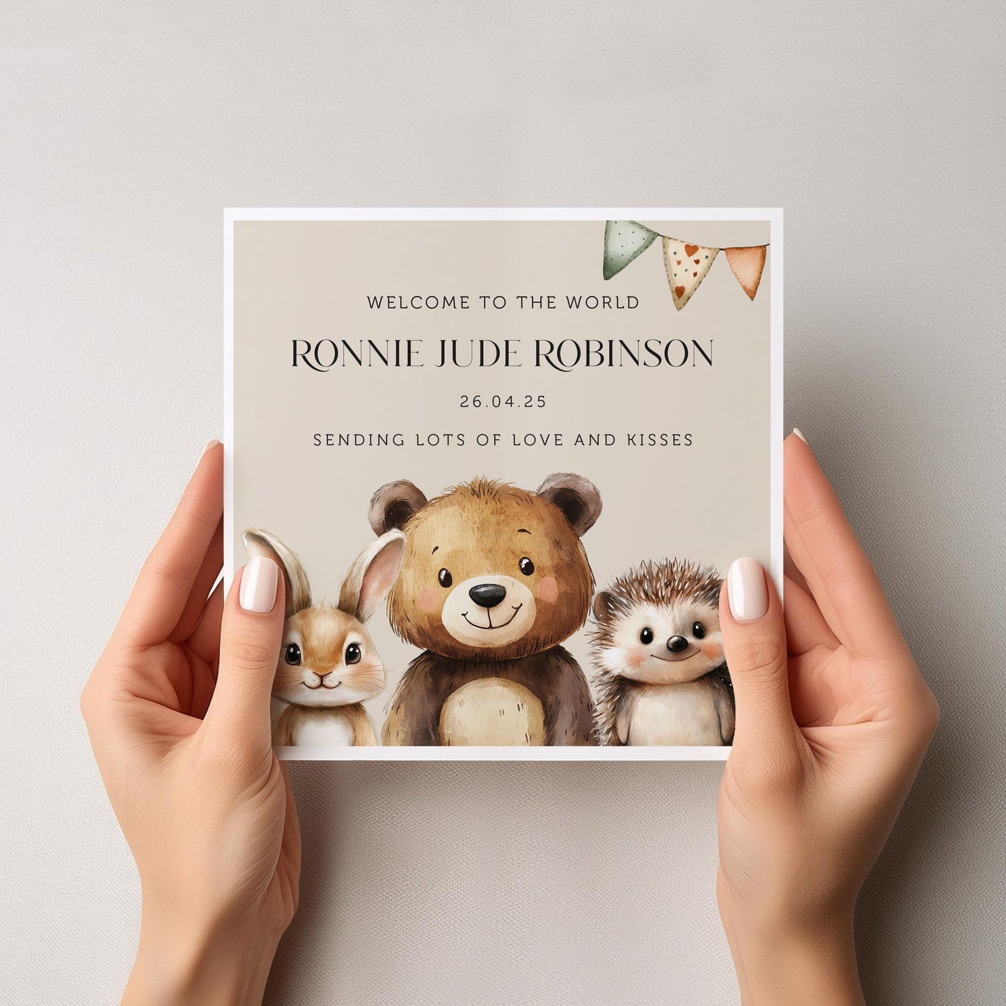 Personalised Woodland Animals New Baby Card