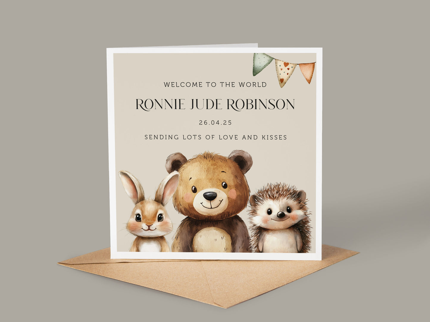 Personalised Woodland Animals New Baby Card