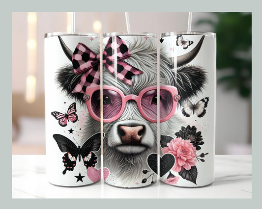 Highland Cow in Pink Sunglasses Tumbler