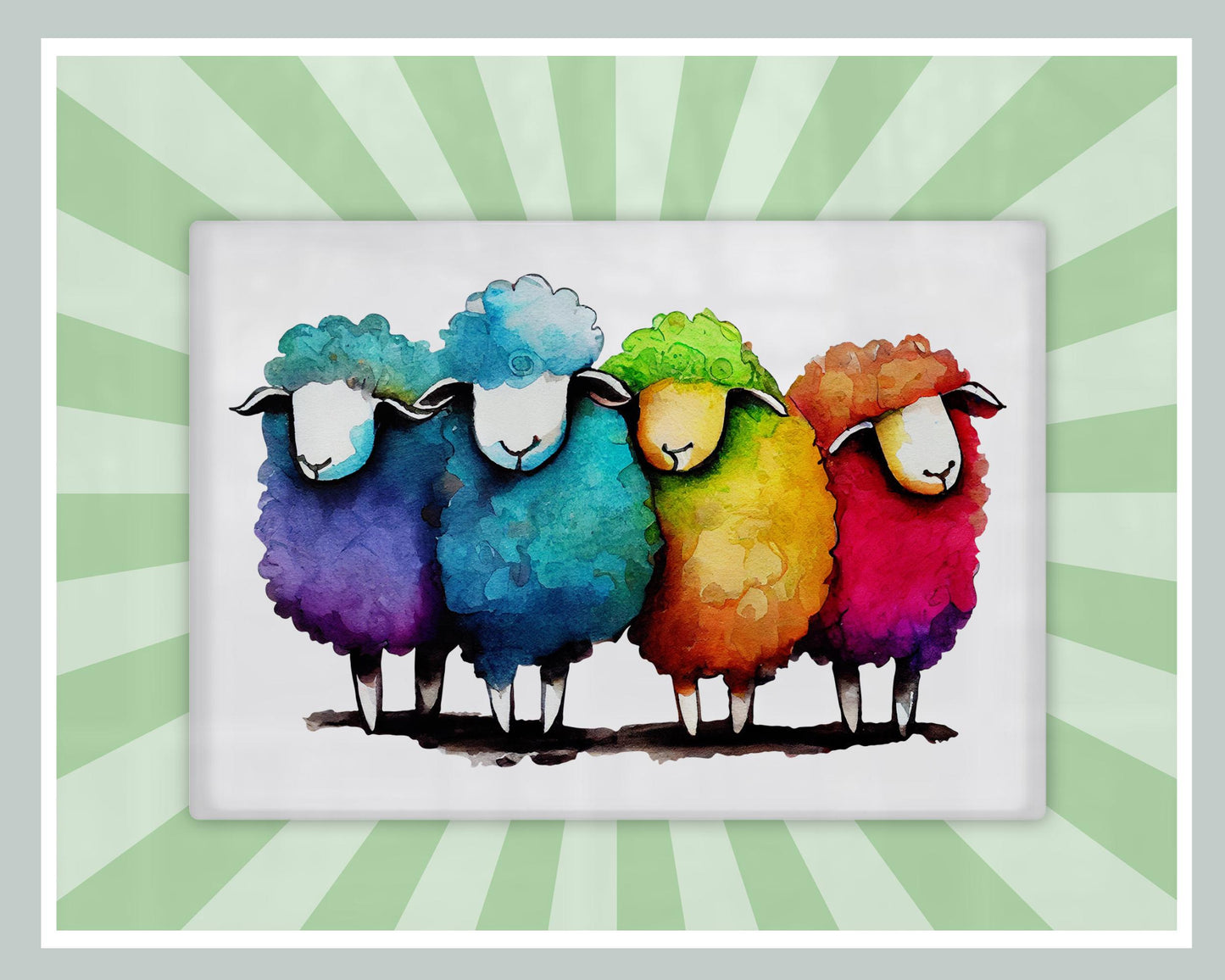 Quirky Rainbow Sheep Glass Chopping Board
