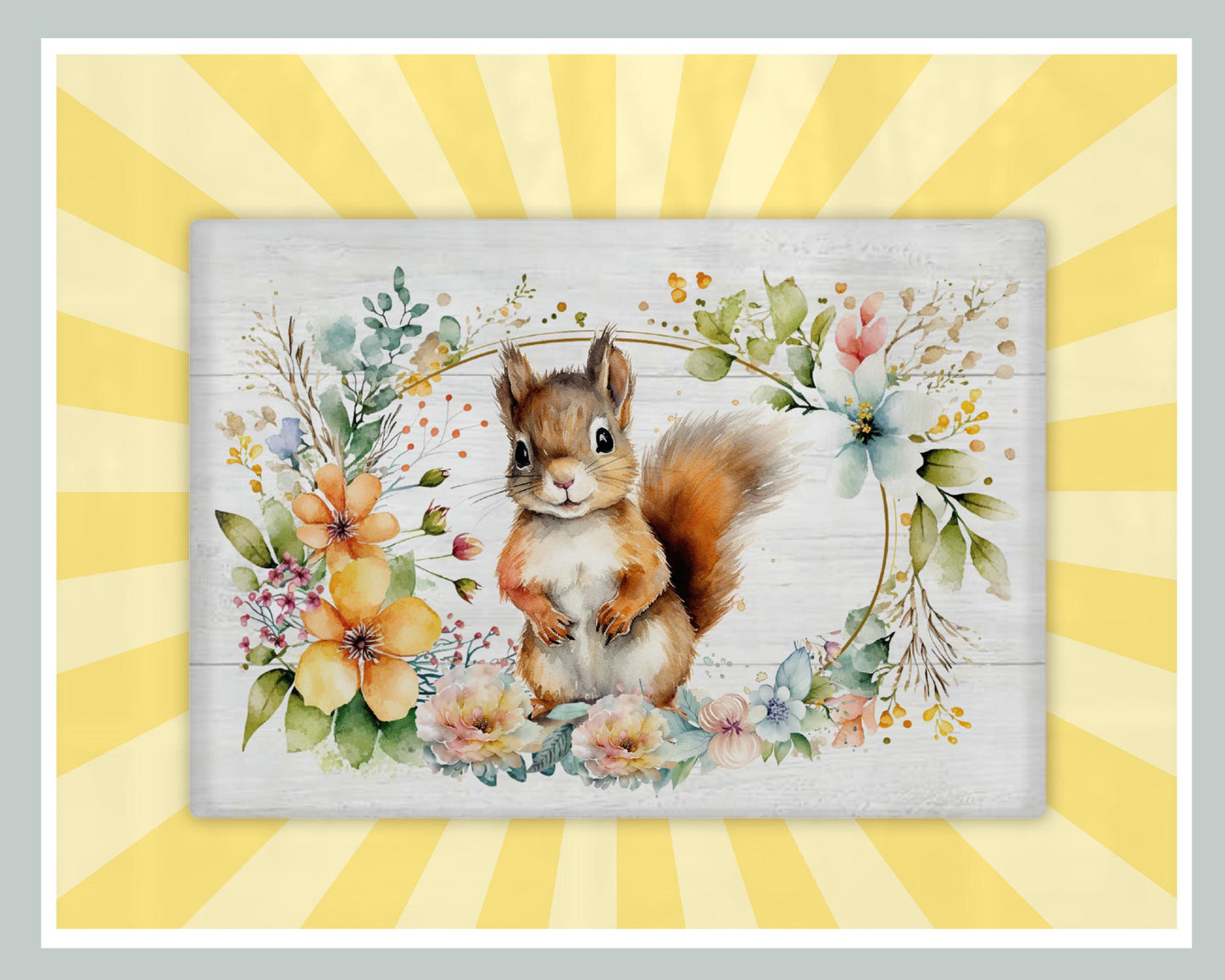 Floral Squirrel Glass Chopping Board